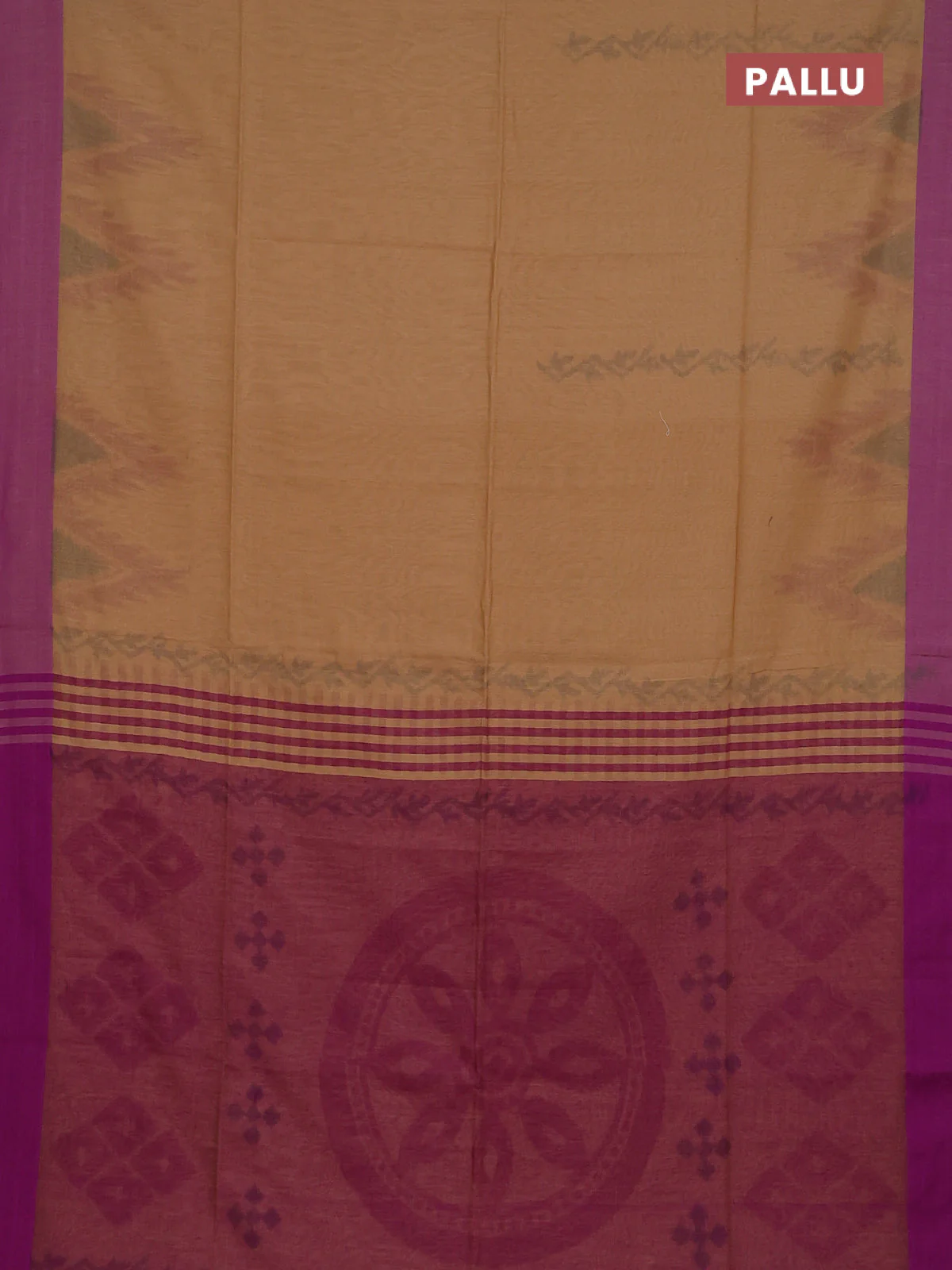 Bengal soft cotton saree purple and sandal with weaves and simple border - Image 3