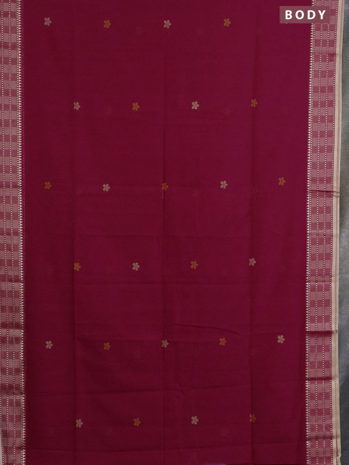 Bengal soft cotton saree reddish pink and sandal with thread woven buttas and temple design thread woven border - Image 2