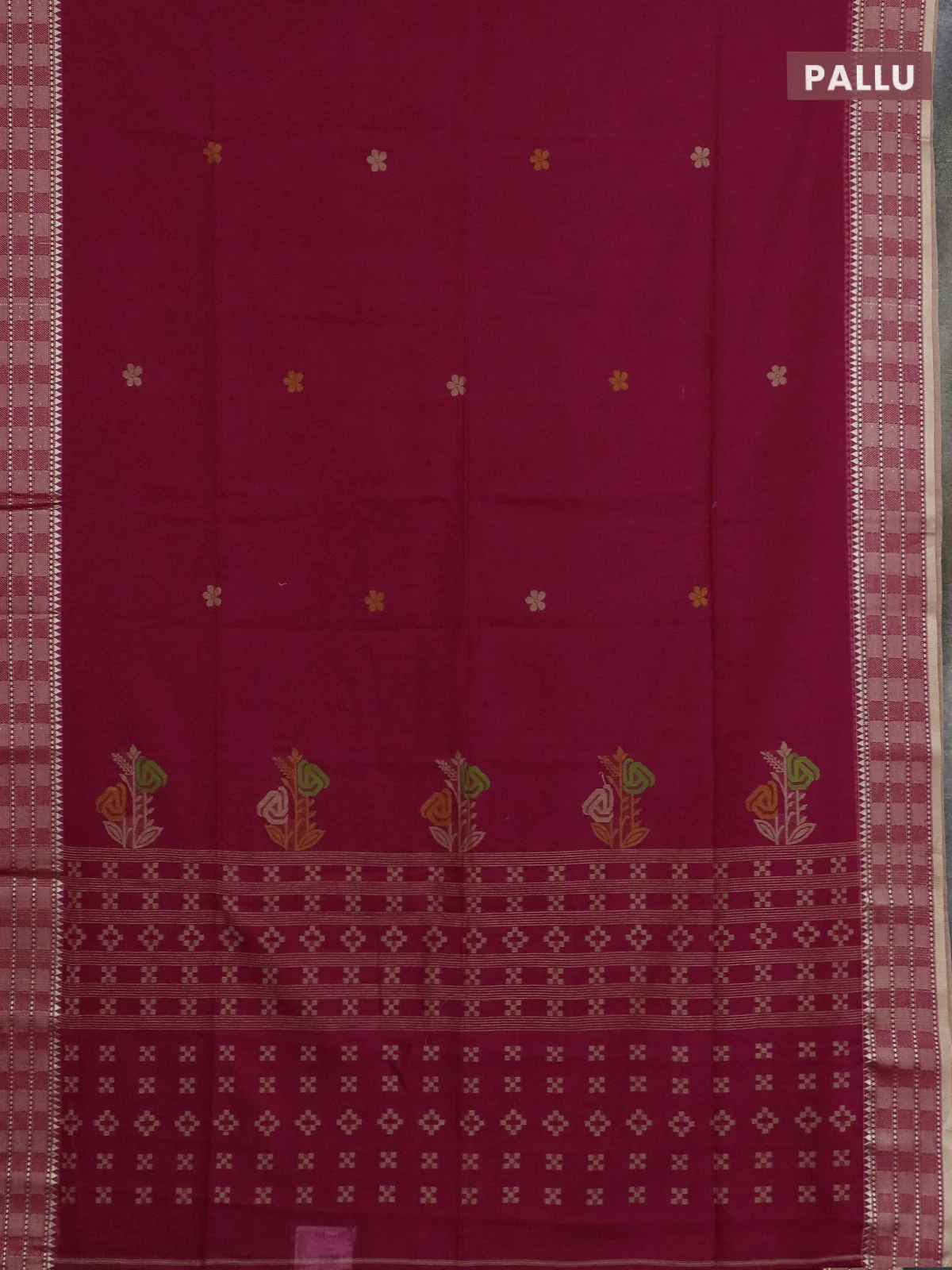 Bengal soft cotton saree reddish pink and sandal with thread woven buttas and temple design thread woven border - Image 3