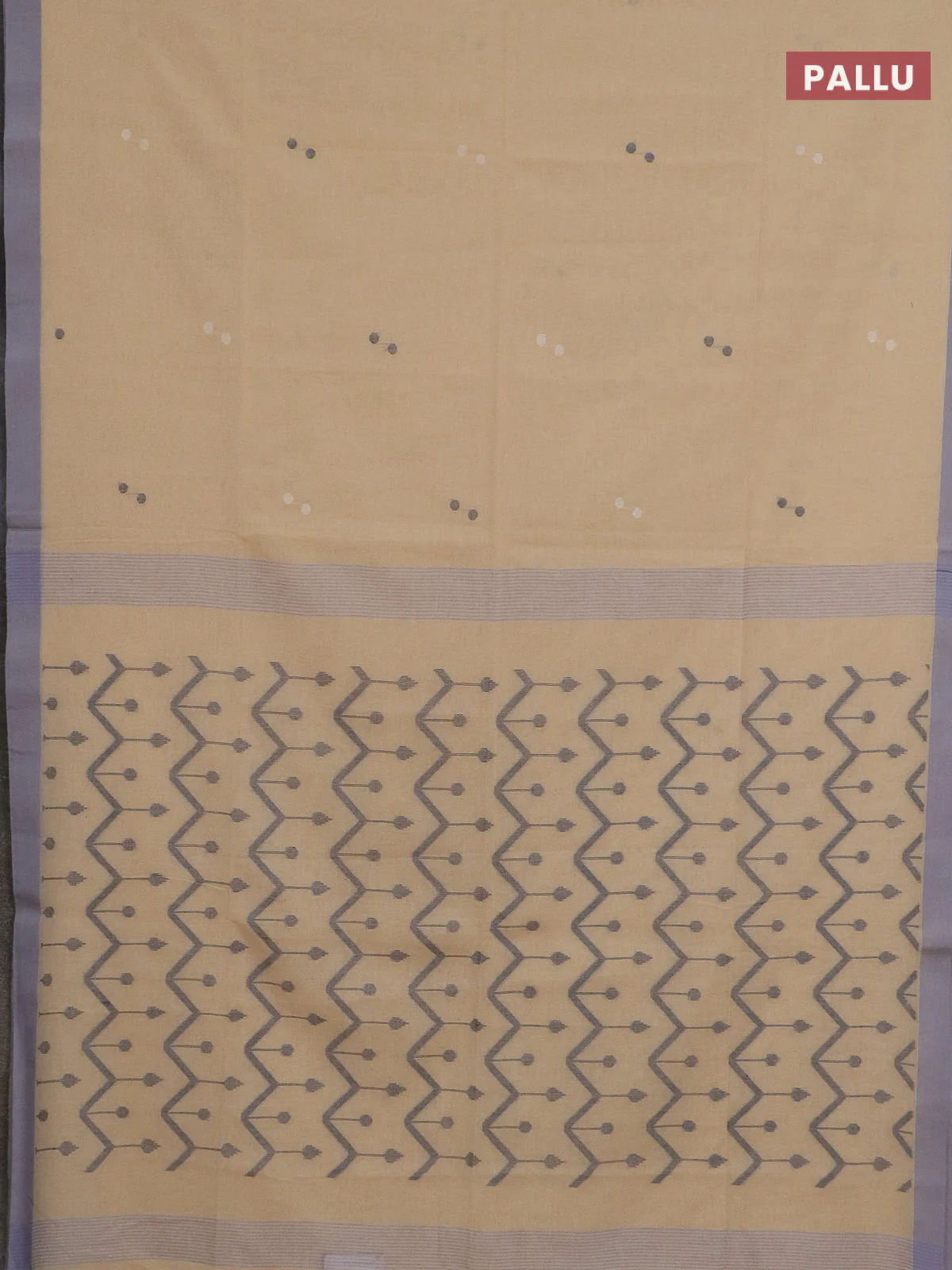 Bengal soft cotton saree sandal and grey with thread woven buttas and simple border - Image 3