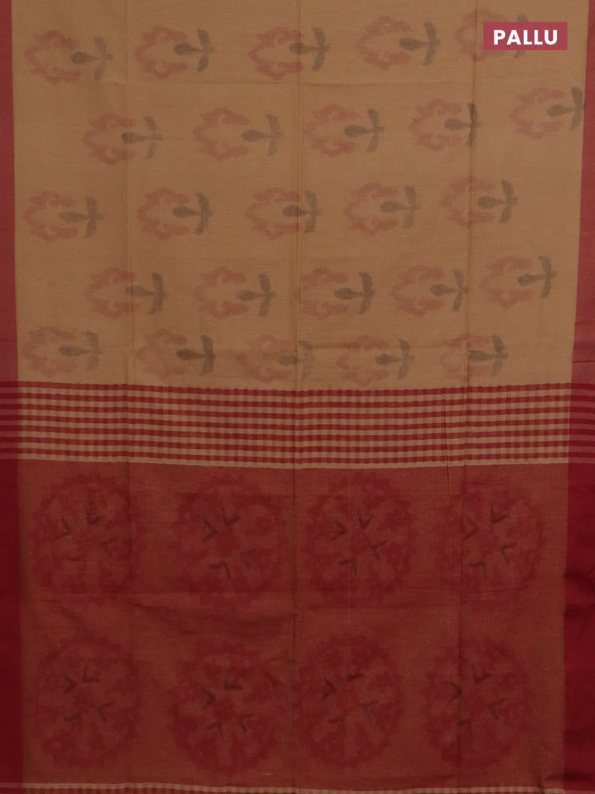 Bengal soft cotton saree sandal and maroon with allover weaves and simple border - Image 3