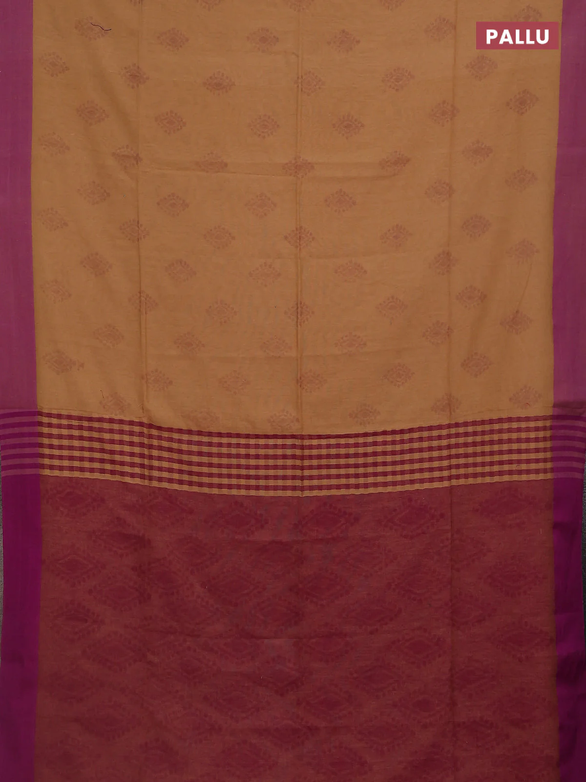 Bengal soft cotton saree sandal and purple with allover butta weaves and simple border - Image 3