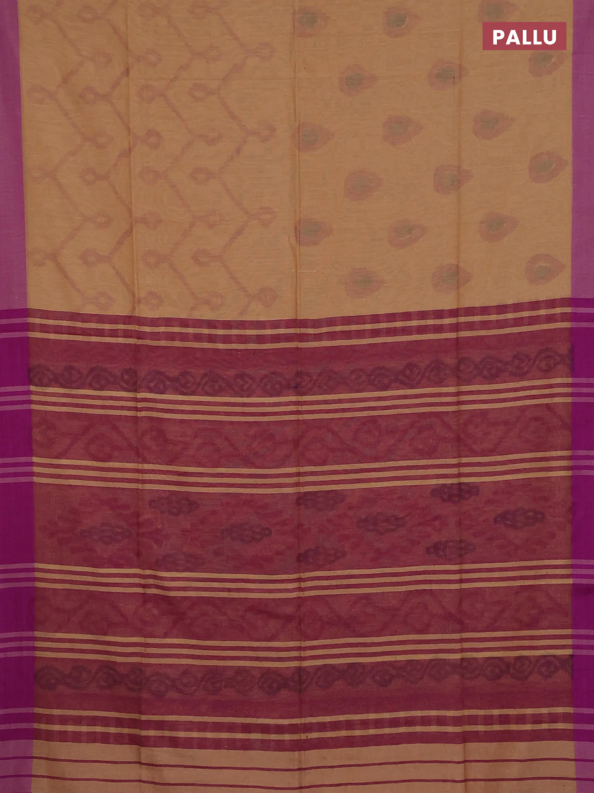 Bengal soft cotton saree sandal and purple with allover butta weaves and simple border - Image 3
