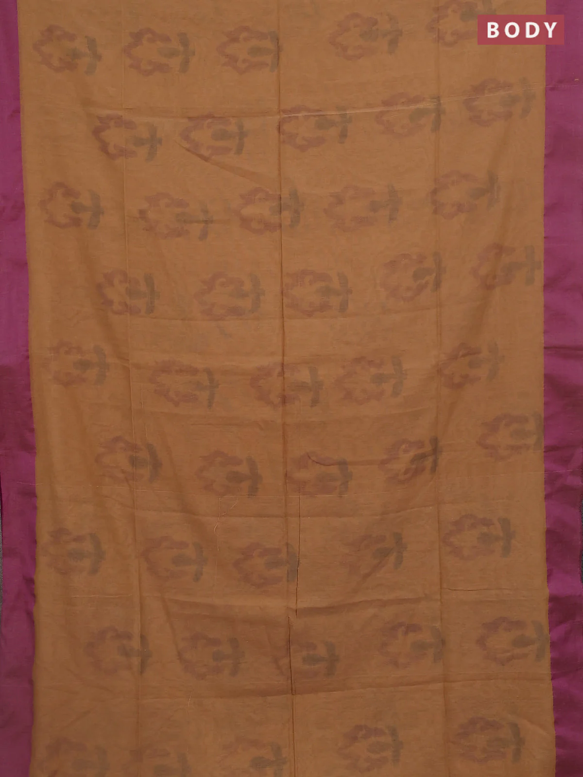Bengal soft cotton saree sandal and purple with allover butta weaves and simple border - Image 2