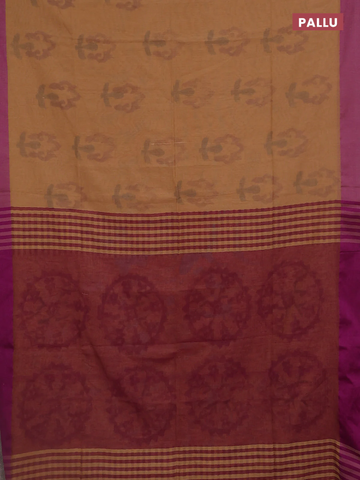 Bengal soft cotton saree sandal and purple with allover butta weaves and simple border - Image 3