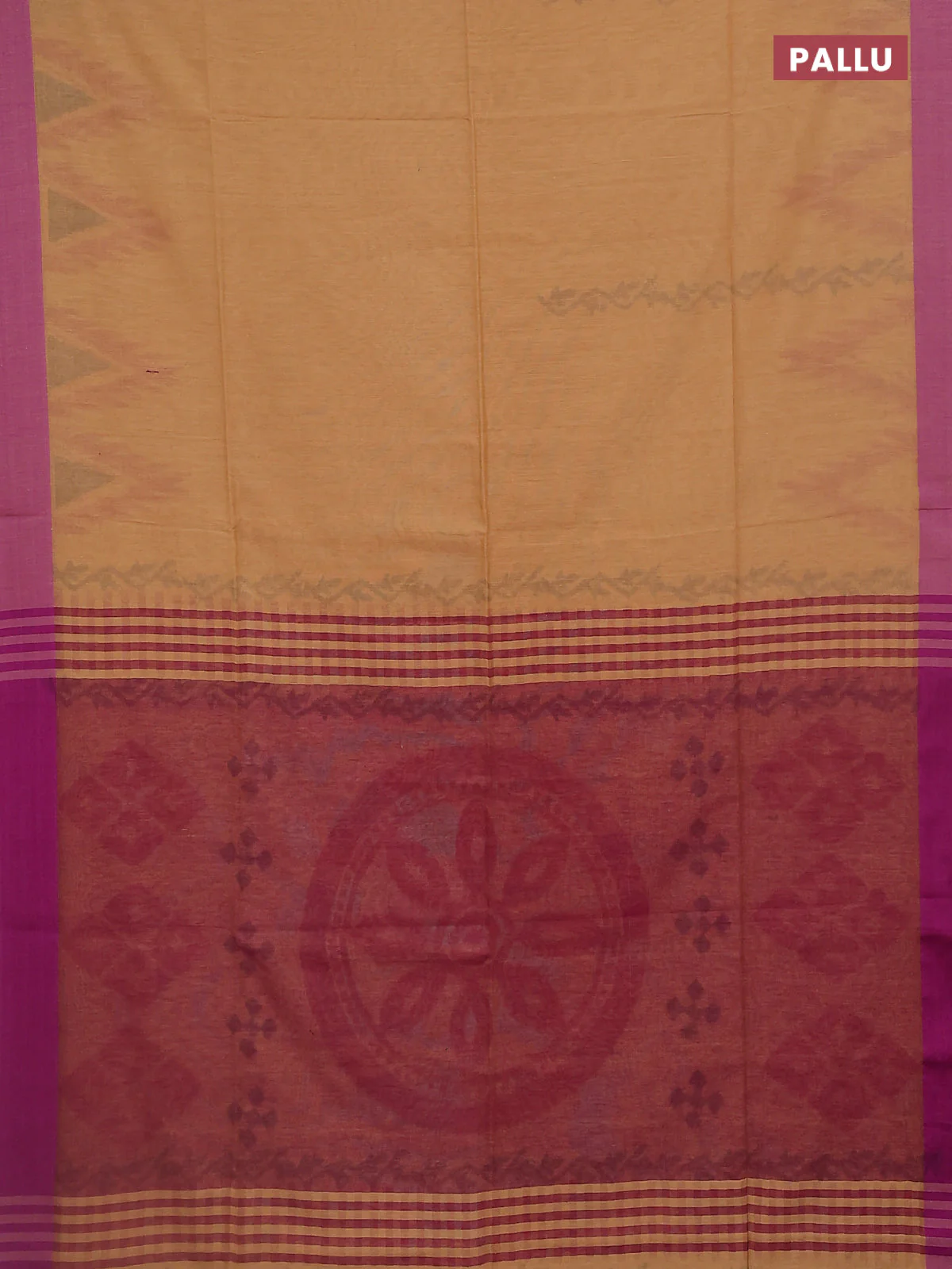 Bengal soft cotton saree sandal and purple with allover butta weaves and simple border - Image 3