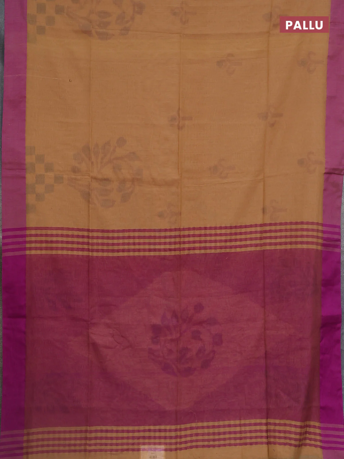 Bengal soft cotton saree sandal and purple with allover butta weaves and simple border - Image 3