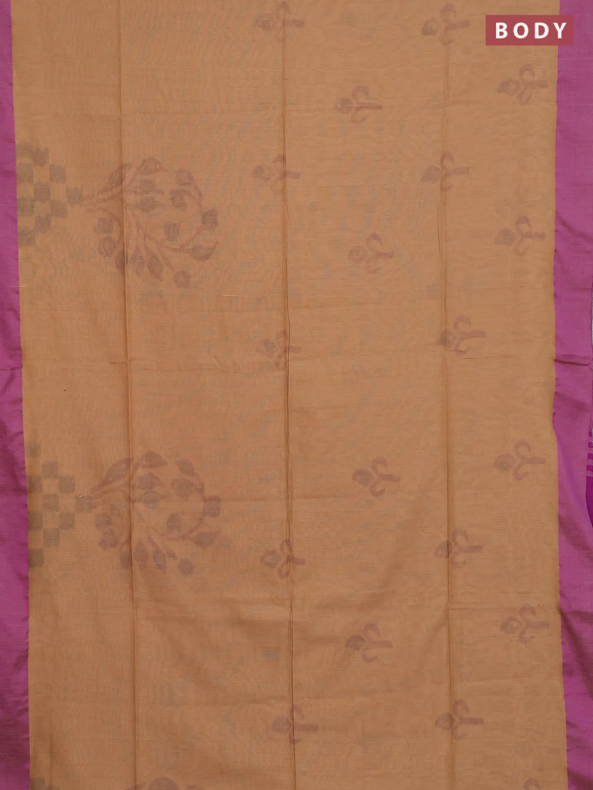 Bengal soft cotton saree sandal and purple with allover weaves and simple border - Image 2