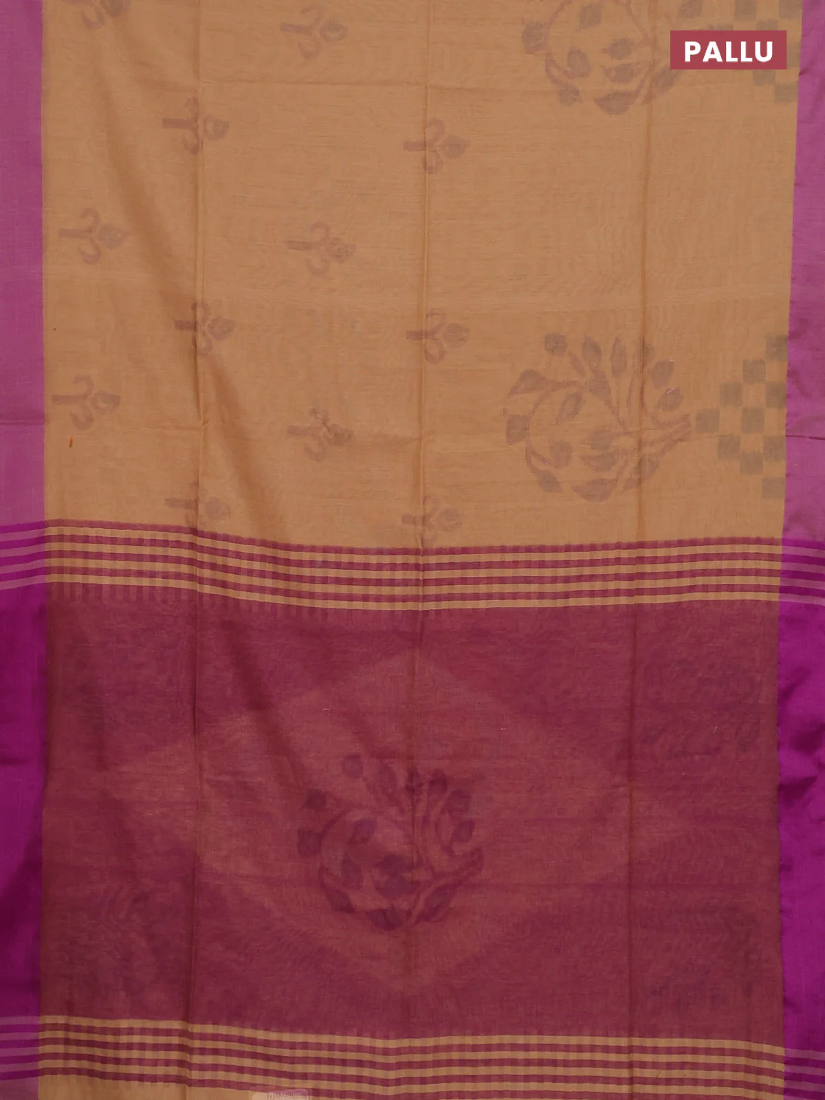 Bengal soft cotton saree sandal and purple with allover weaves and simple border - Image 3
