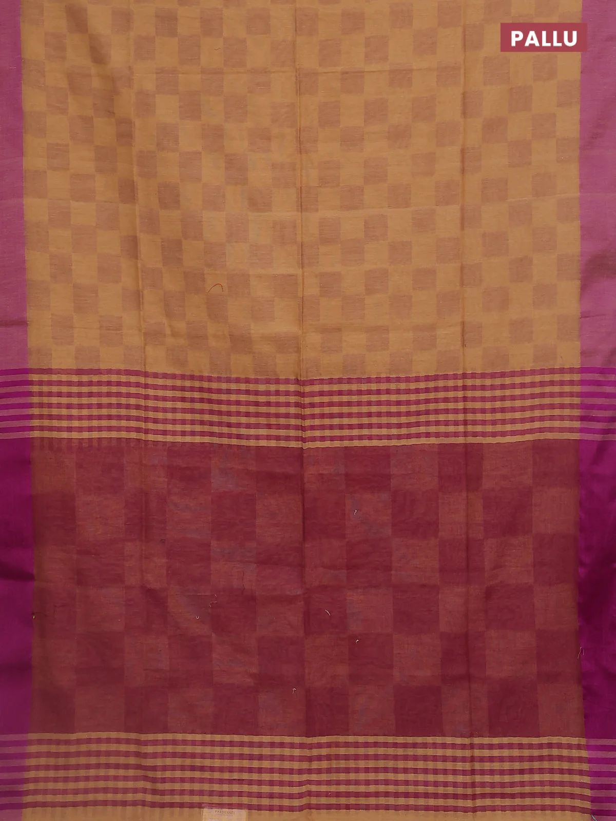 Bengal soft cotton saree sandal and purple with allover weaves and simple border - Image 3