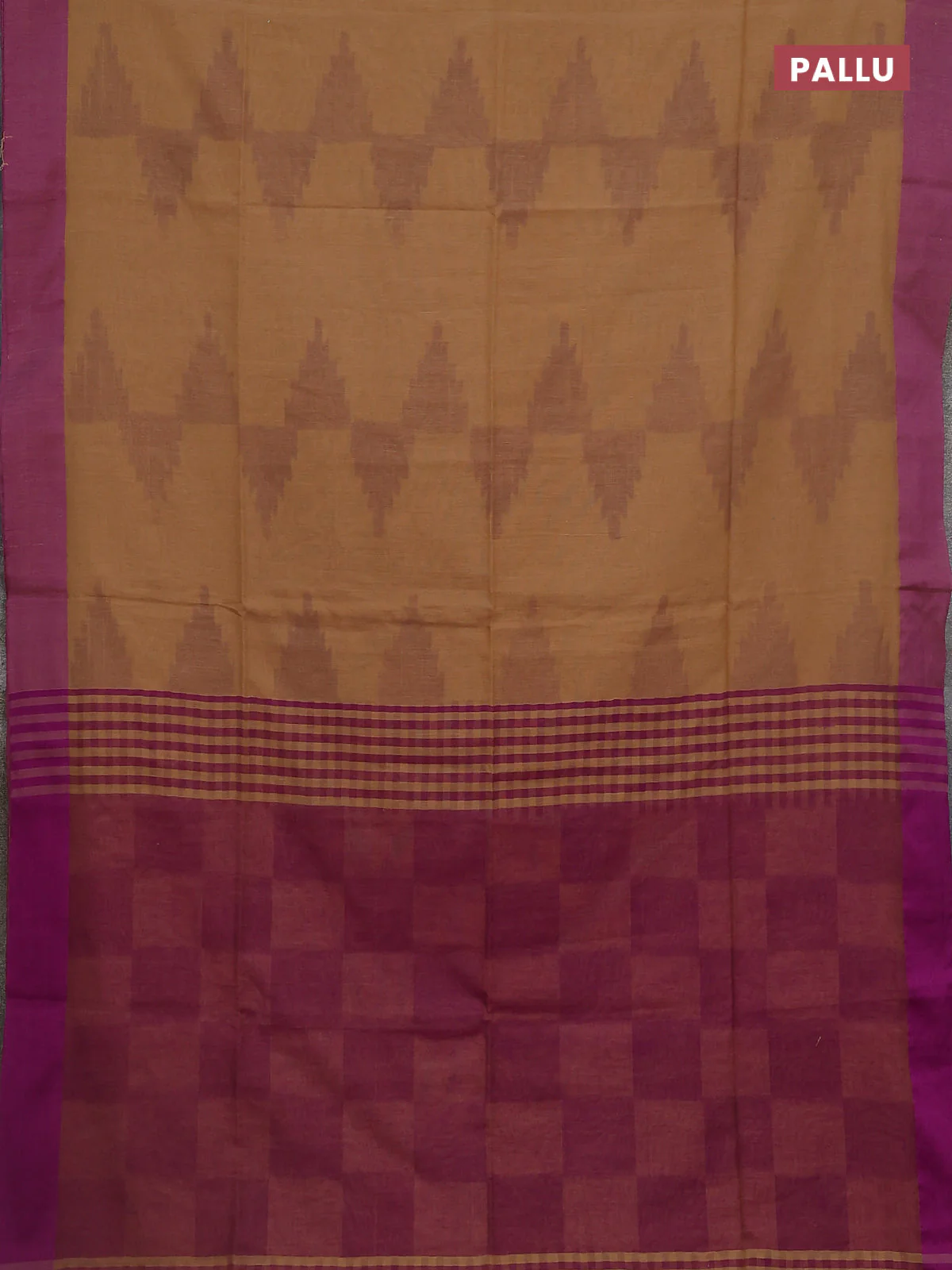 Bengal soft cotton saree sandal and purple with allover weaves and simple border - Image 3