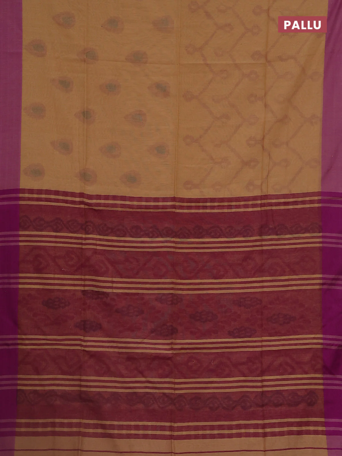 Bengal soft cotton saree sandal and purple with allover weaves and simple border - Image 3