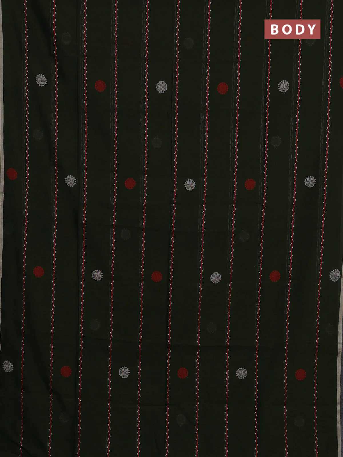 Bengal soft cotton saree sap green with allover thread weaves & buttas and piping border - Image 2