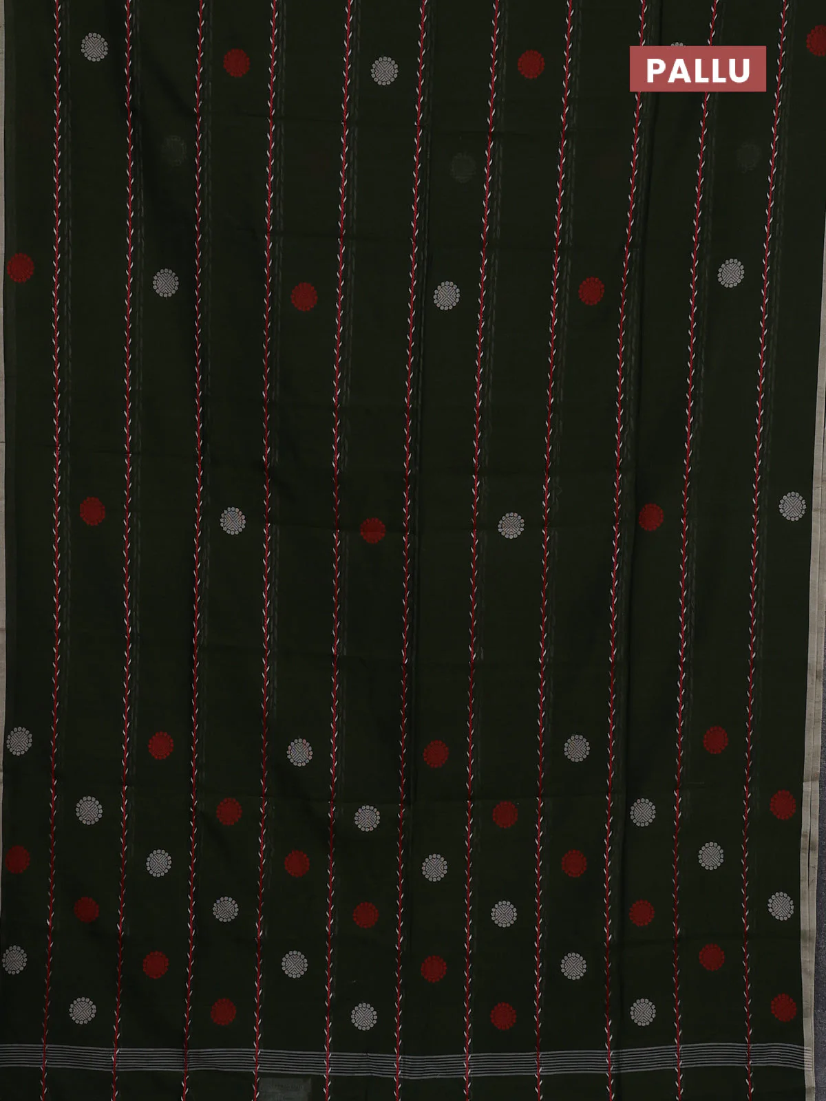 Bengal soft cotton saree sap green with allover thread weaves & buttas and piping border - Image 3