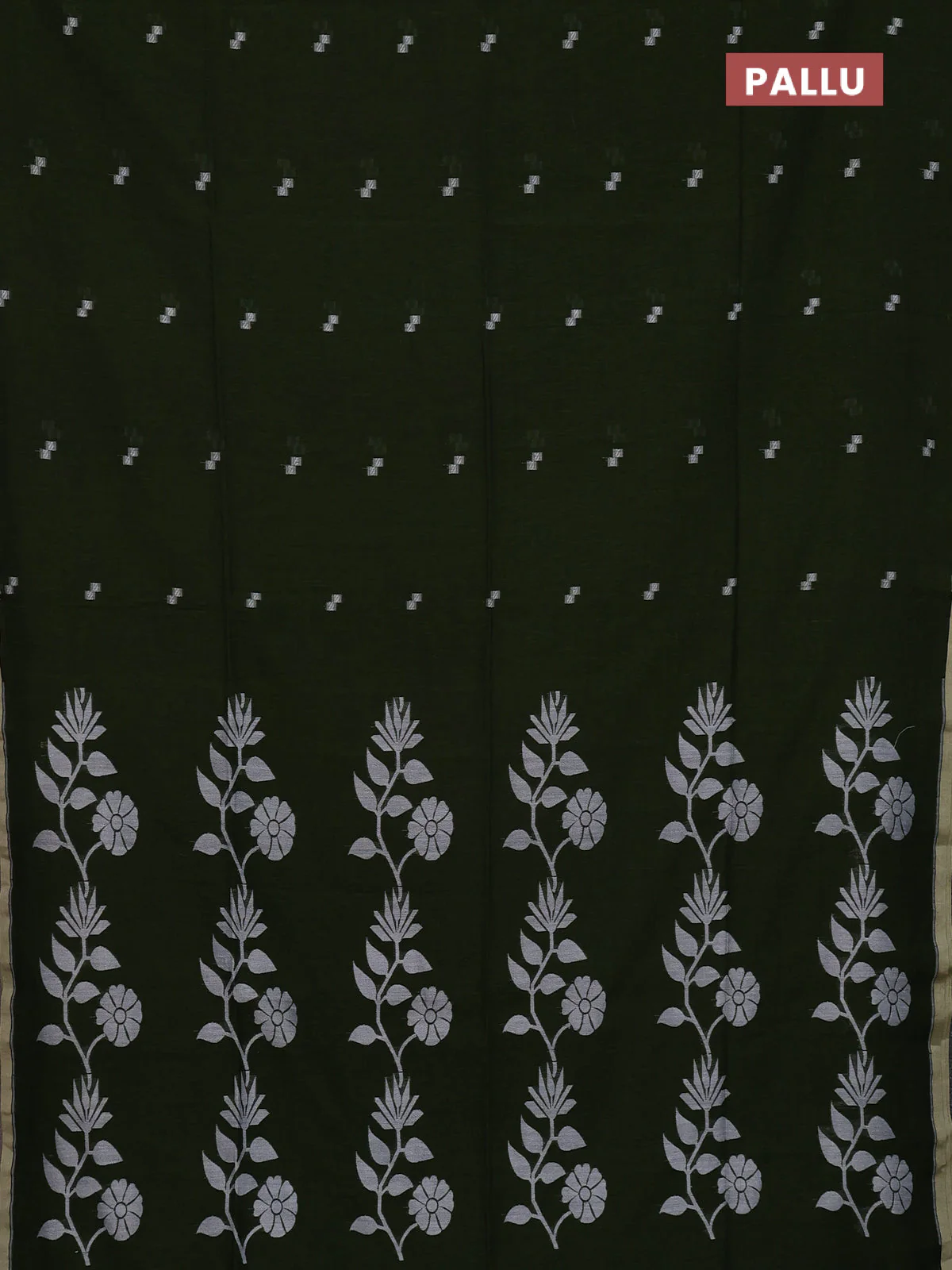 Bengal soft cotton saree sap green with thread woven buttas and piping border - Image 3