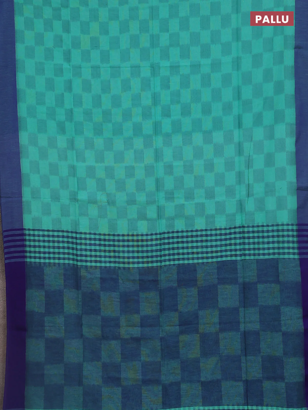 Bengal soft cotton saree teal blue and blue with allover weaves and simple border - Image 3