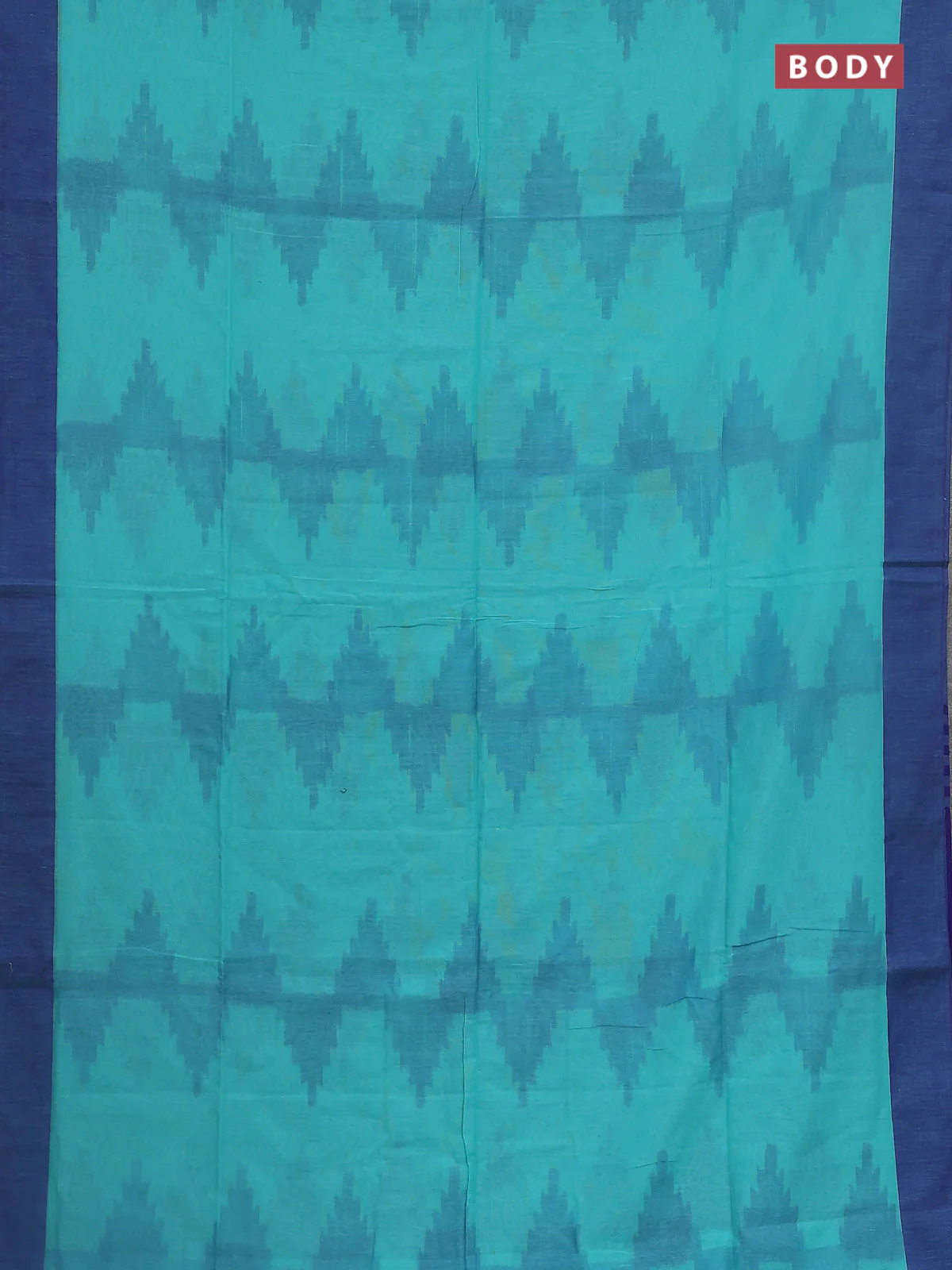 Bengal soft cotton saree teal blue and blue with allover weaves and simple border - Image 2