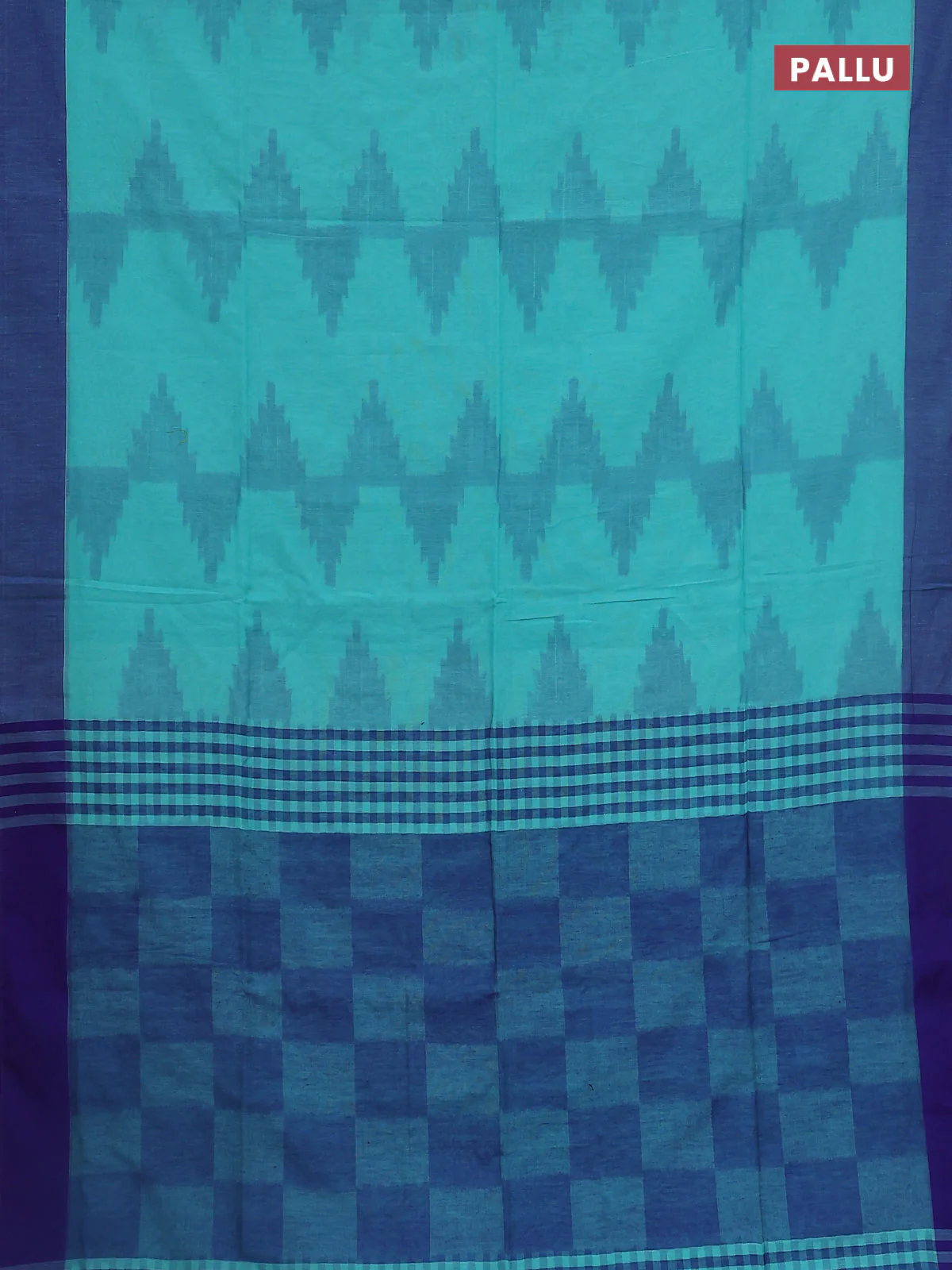 Bengal soft cotton saree teal blue and blue with allover weaves and simple border - Image 3
