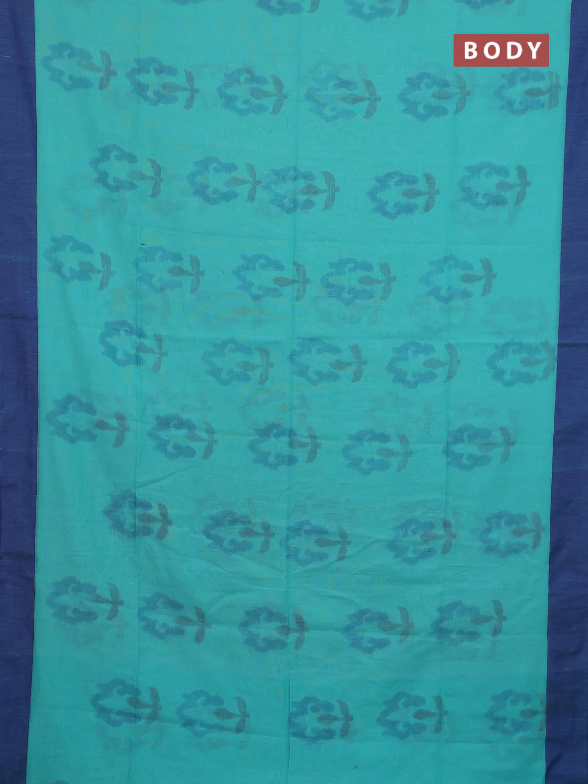 Bengal soft cotton saree teal blue and blue with allover weaves and simple border - Image 2