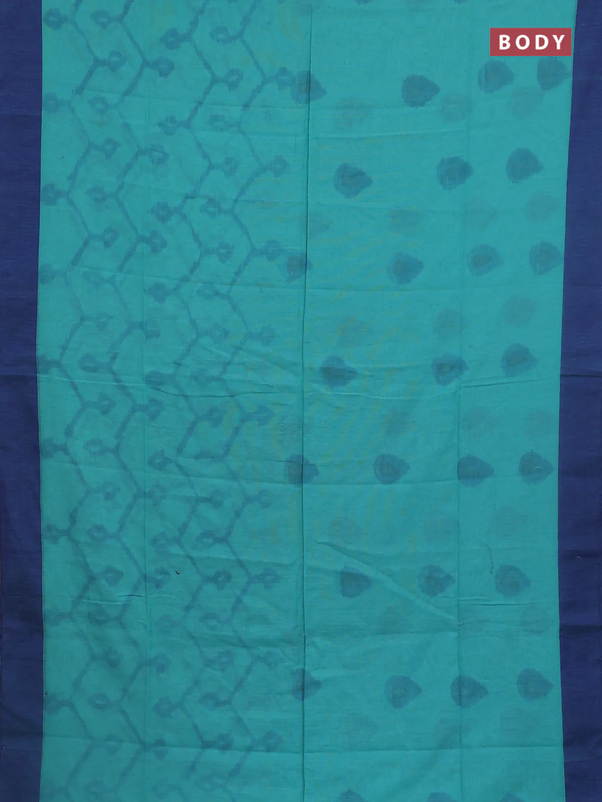 Bengal soft cotton saree teal blue and blue with allover weaves and simple border - Image 2