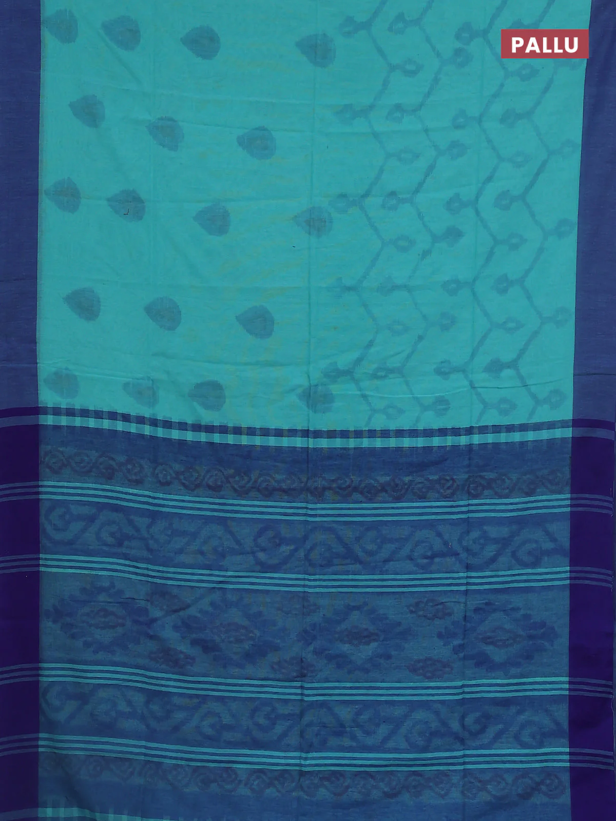 Bengal soft cotton saree teal blue and blue with allover weaves and simple border - Image 3