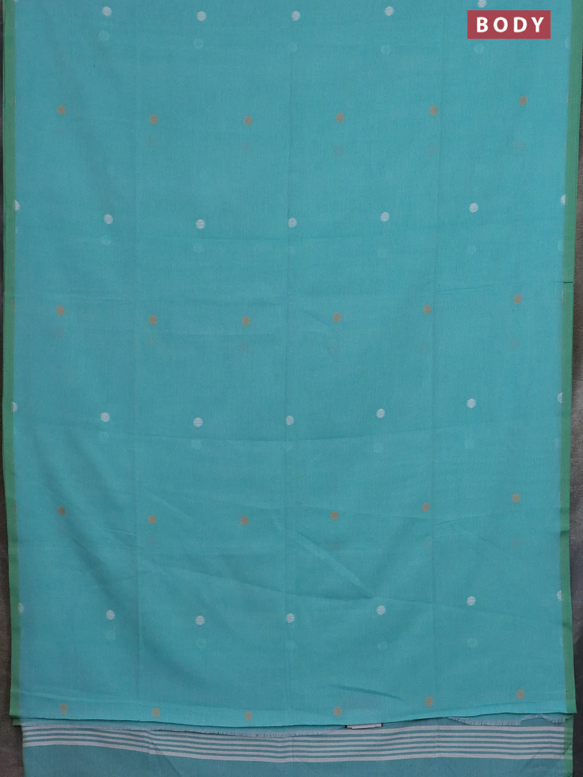 Bengal soft cotton saree teal blue and light green with thread woven buttas and piping border - Image 2