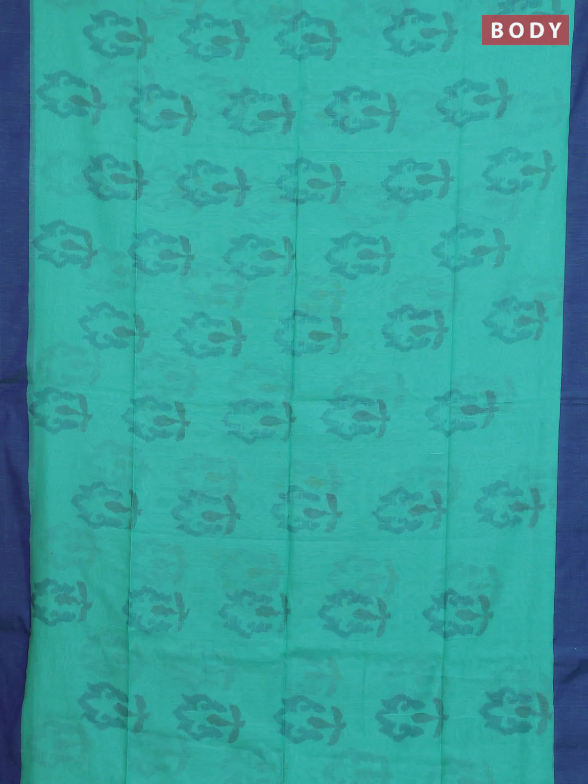 Bengal soft cotton saree teal blue and navy blue with allover butta weaves and simple border - Image 2