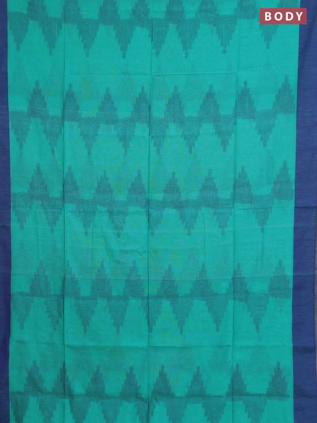 Bengal soft cotton saree teal blue and navy blue with allover weaves and simple border - Image 2