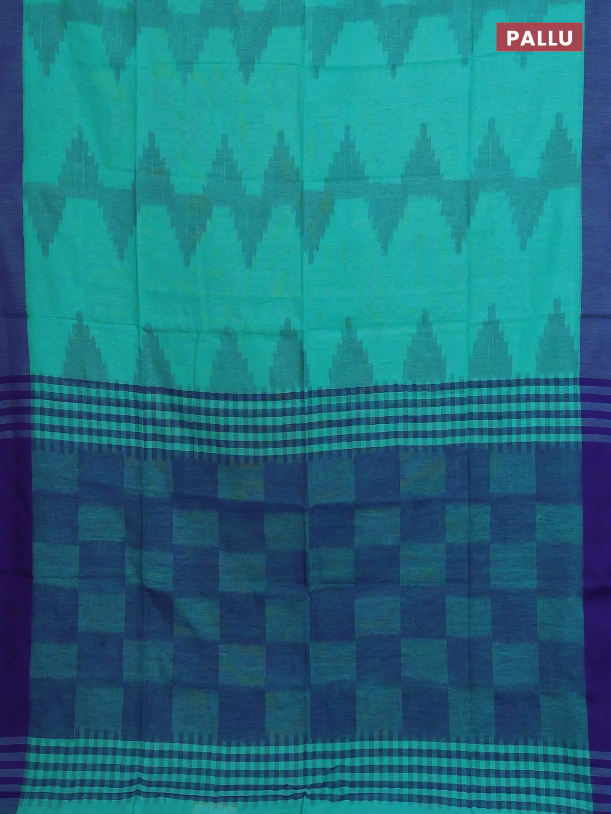 Bengal soft cotton saree teal blue and navy blue with allover weaves and simple border - Image 3