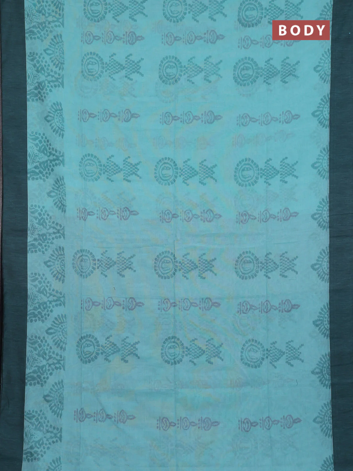 Bengal soft cotton saree teal blue and navy blue with allover weaves and simple border - Image 2