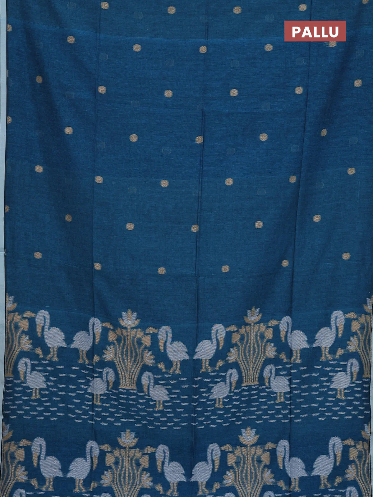 Bengal soft cotton saree teal blue and off white with thread woven buttas and piping border - Image 3