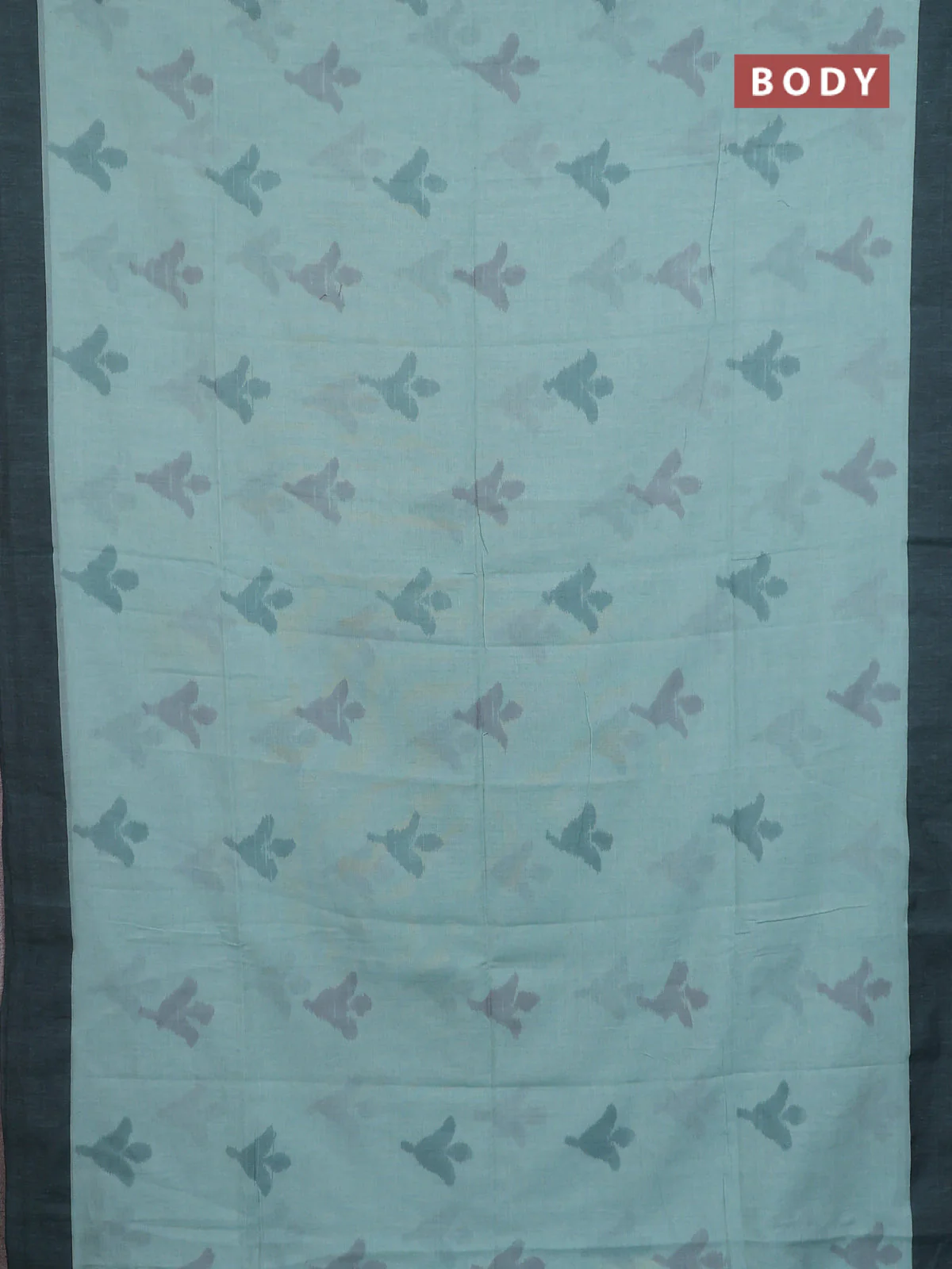 Bengal soft cotton saree teal blue and pastel green with allover weaves and simple border - Image 2