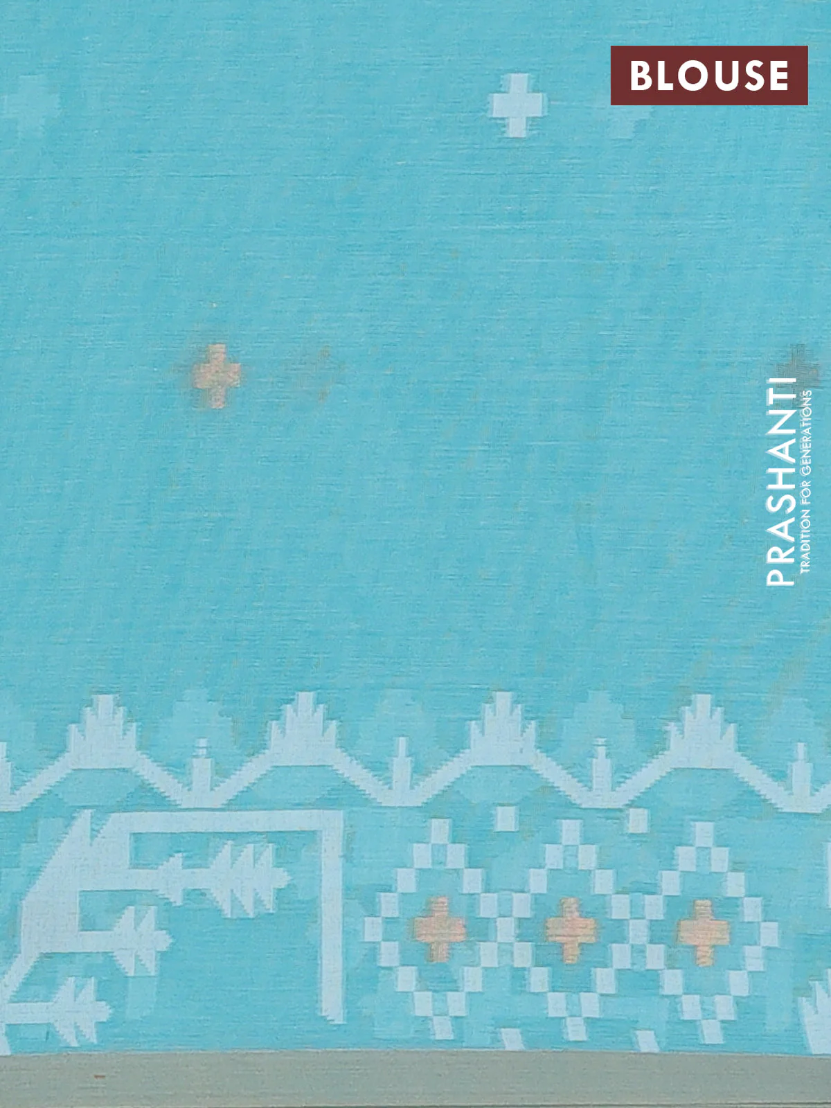 Bengal soft cotton saree teal blue and sandal with thread & zari woven buttas and thread woven border - Image 4