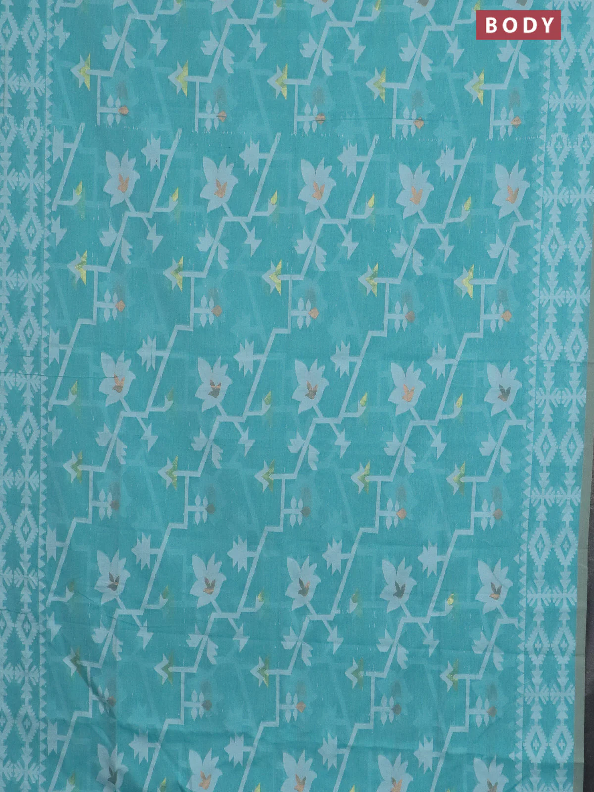 Bengal soft cotton saree teal blue with allover thread weaves and thread woven border - Image 2