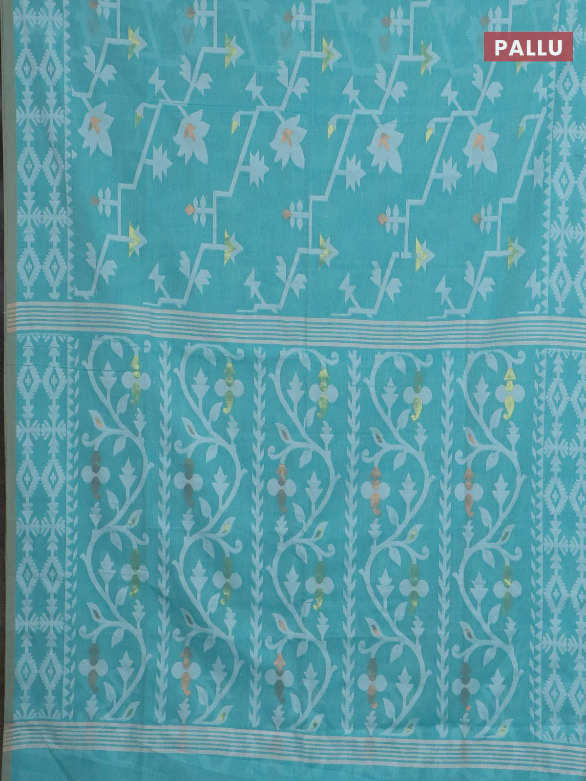 Bengal soft cotton saree teal blue with allover thread weaves and thread woven border - Image 3