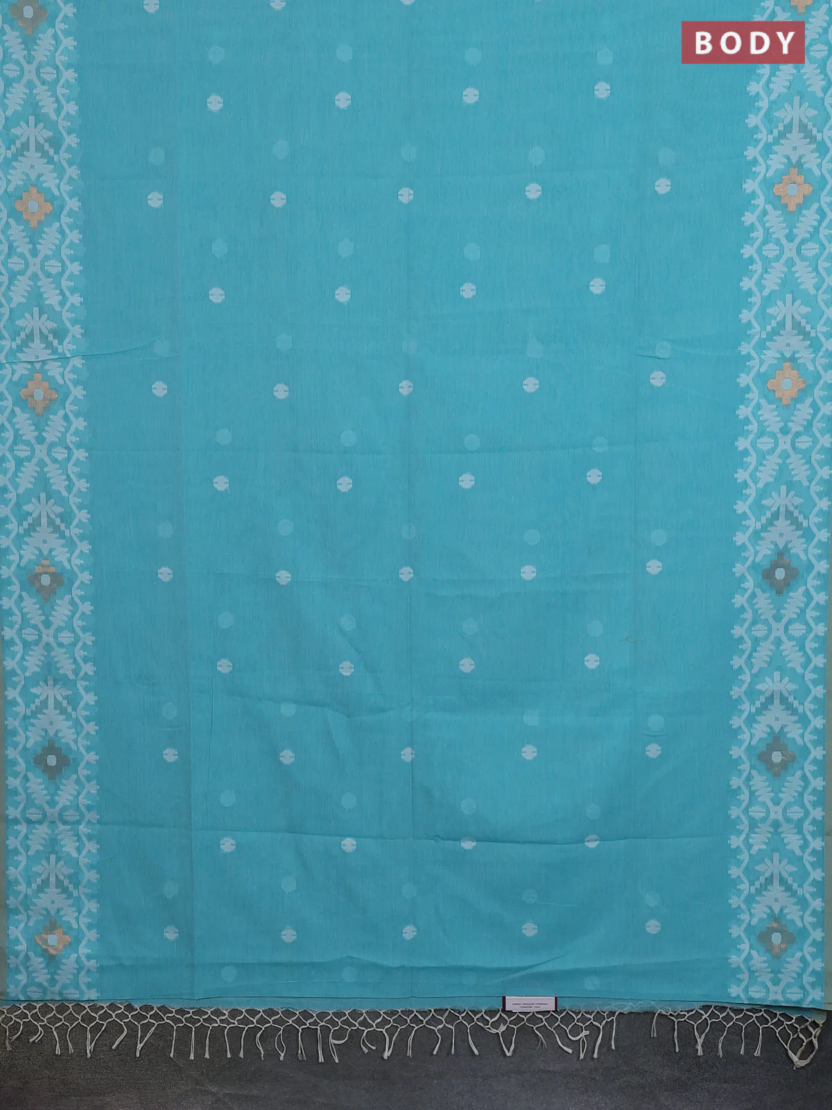 Bengal soft cotton saree teal blue with thread woven buttas and thread woven border - Image 2
