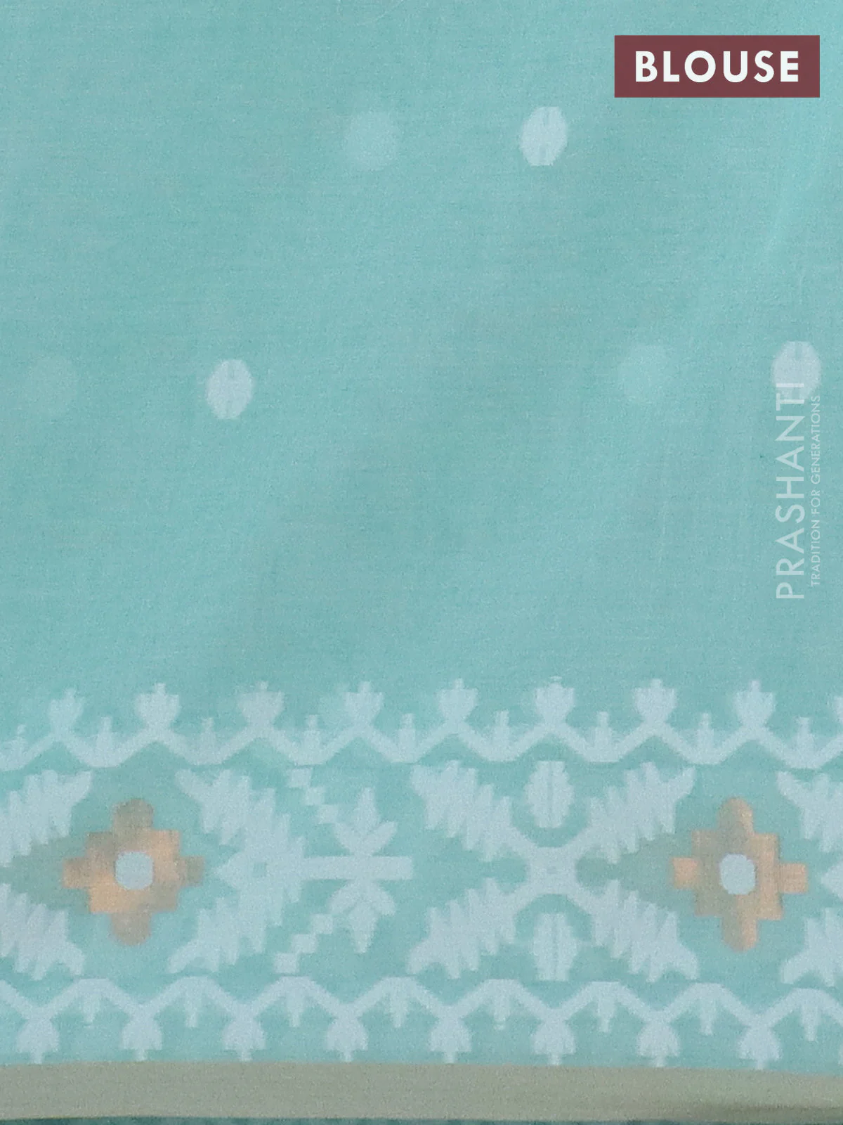 Bengal soft cotton saree teal green and beige with thread woven buttas and thread woven border - Image 4