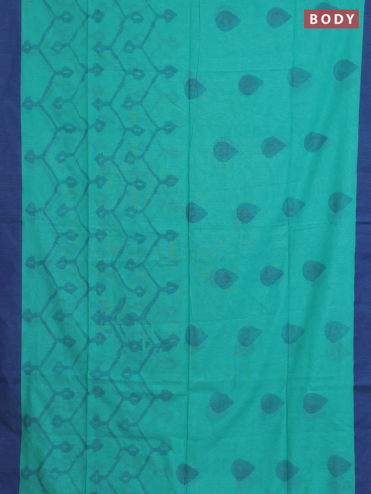 Bengal soft cotton saree teal green and blue with allover butta weaves and simple border - Image 2