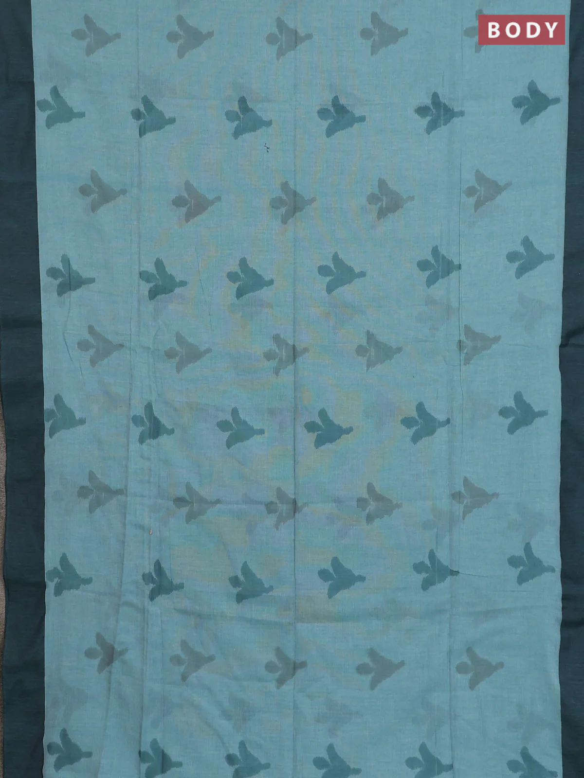 Bengal soft cotton saree teal green and light blue with allover butta weaves and simple border - Image 2