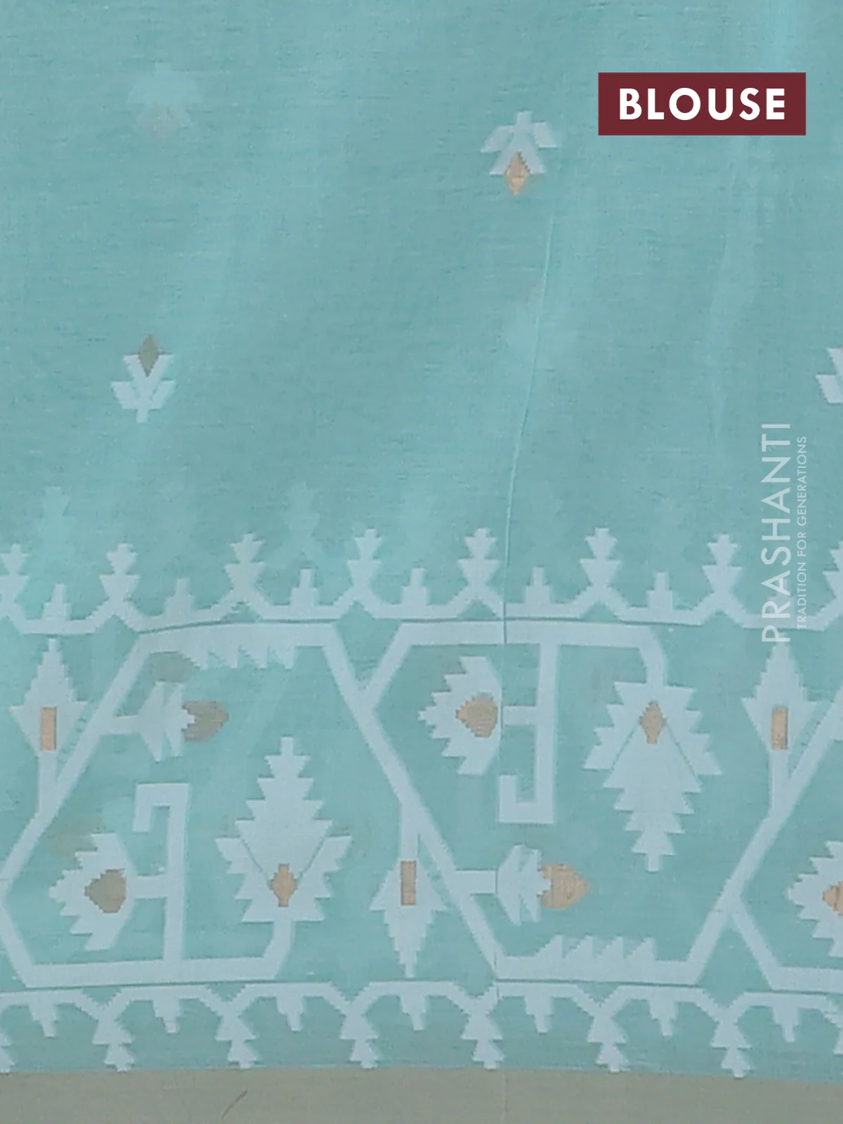 Bengal soft cotton saree teal green and sandal with thread & zari woven buttas and thread woven border - Image 4