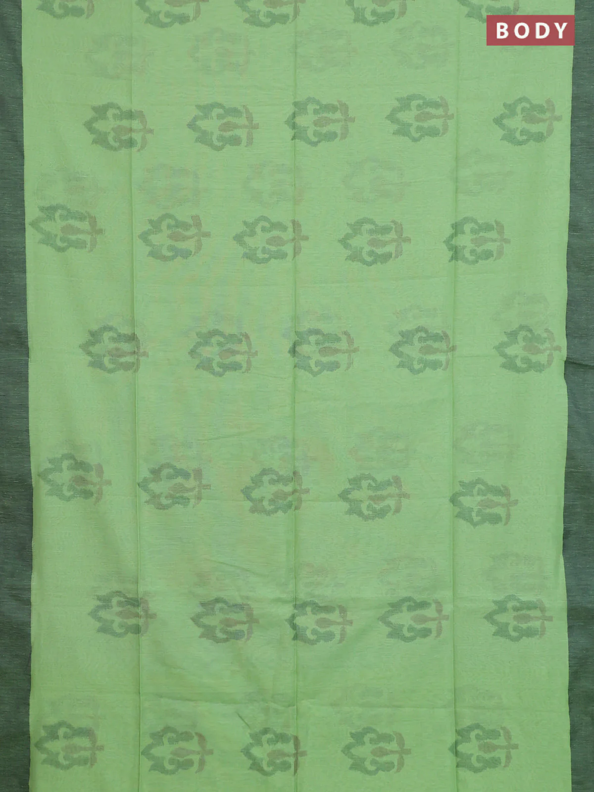 Bengal soft cotton saree teal green shade and black with allover butta weaves and simple border - Image 2