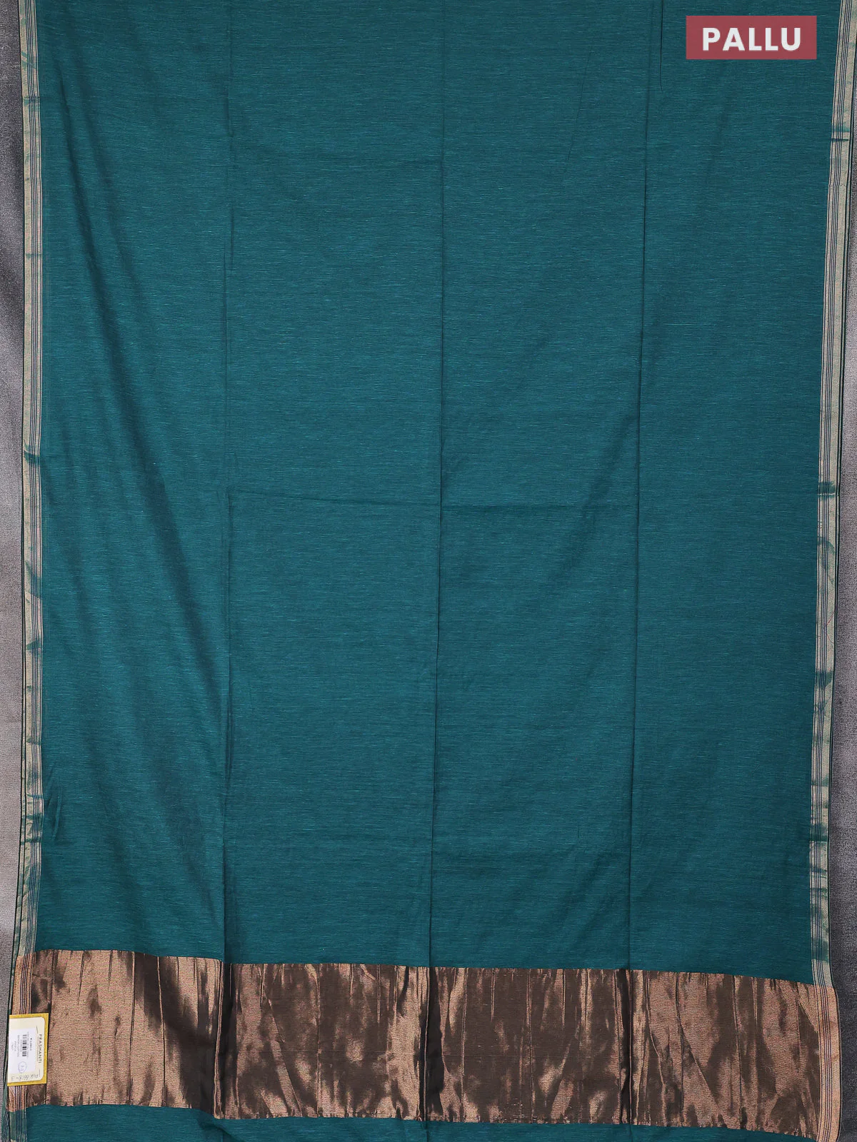 Bengal soft cotton saree teal green shade with plain body and zari woven piping border - Image 3