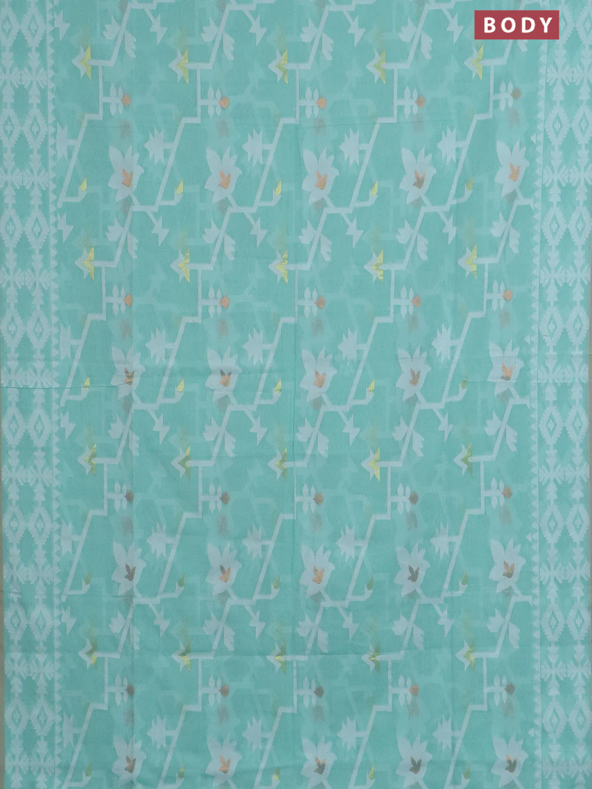 Bengal soft cotton saree teal green with allover thread weaves and thread woven border - Image 2