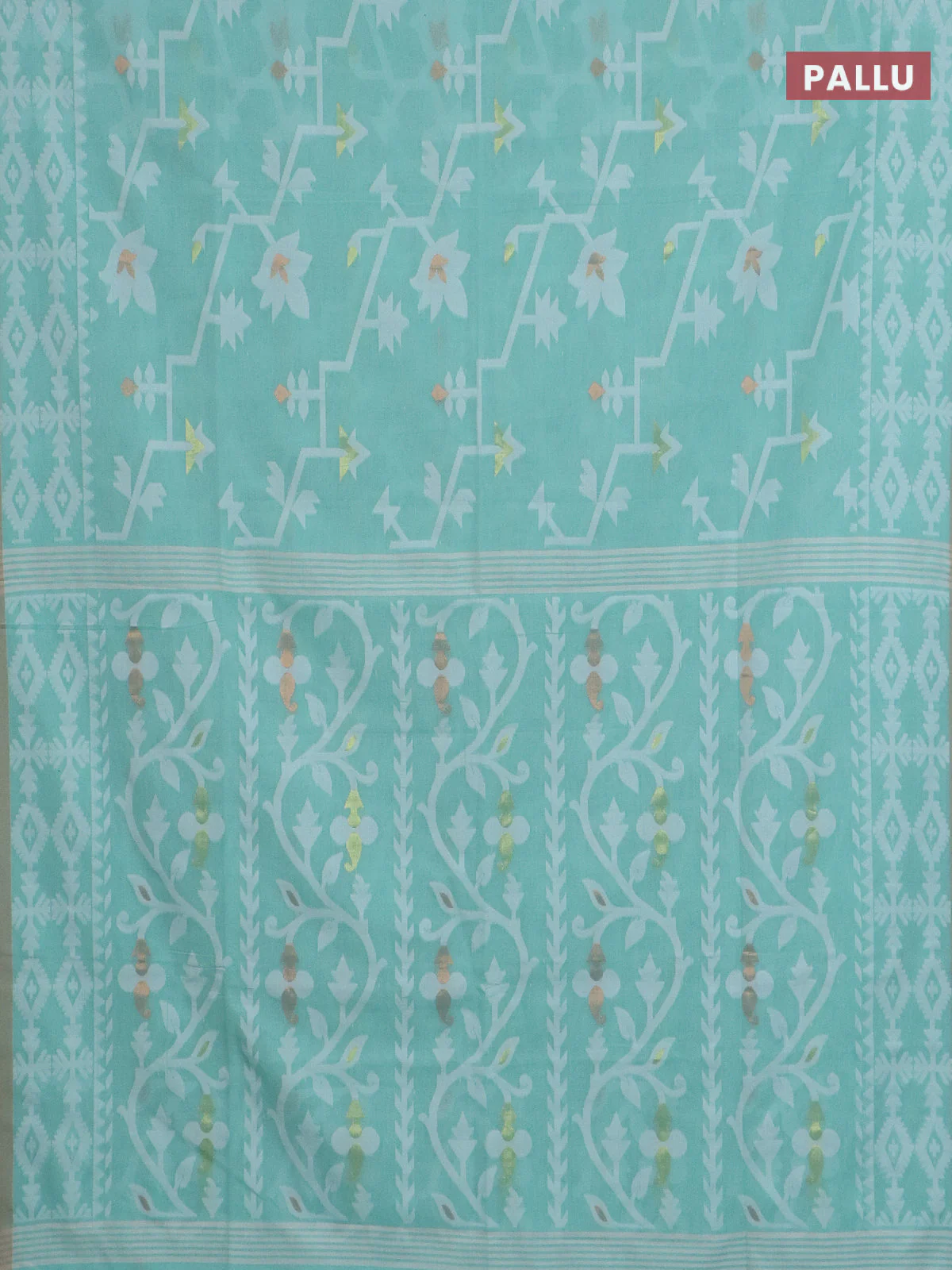 Bengal soft cotton saree teal green with allover thread weaves and thread woven border - Image 3