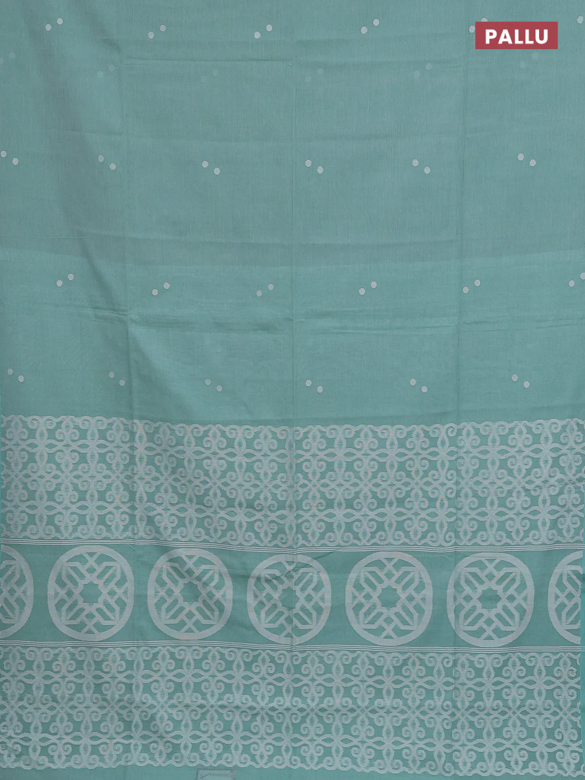 Bengal soft cotton saree teal green with thread woven buttas and piping border - Image 3