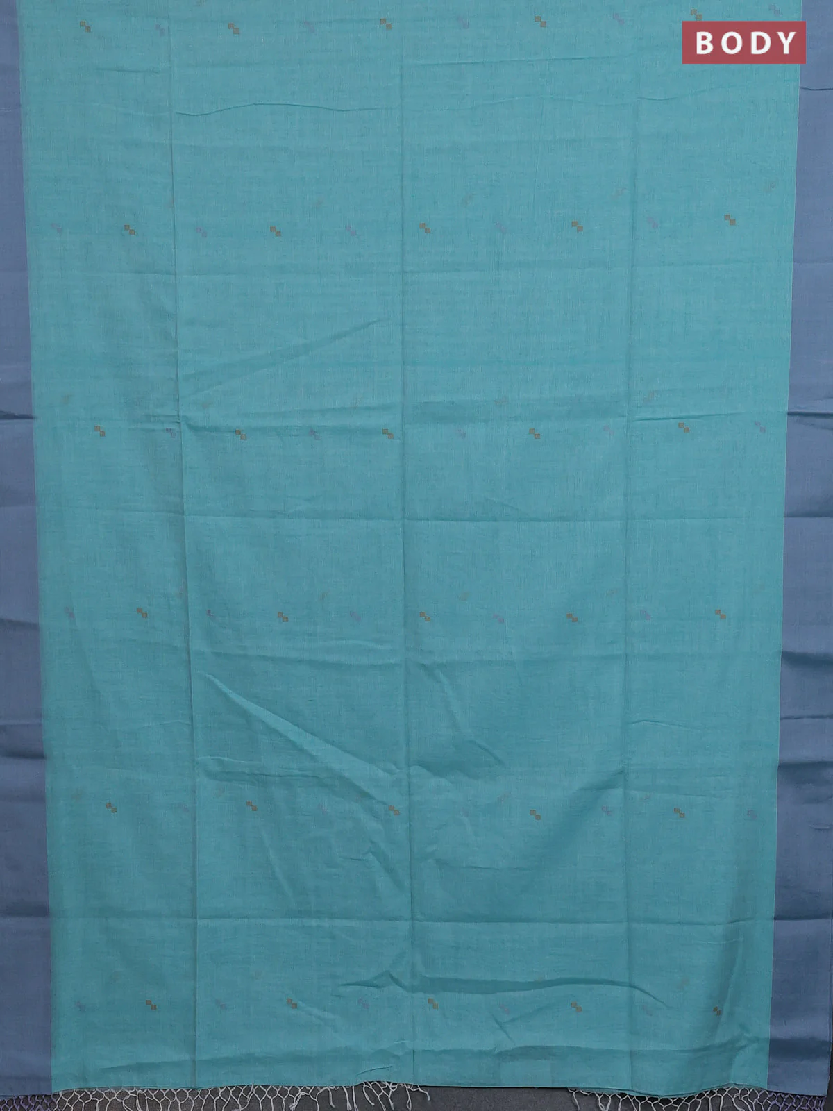 Bengal soft cotton saree teal green with thread woven buttas and simple border - Image 2