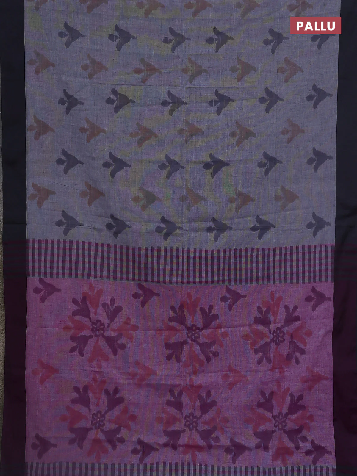 Bengal soft cotton saree violet and grey with allover weaves and simple border - Image 3