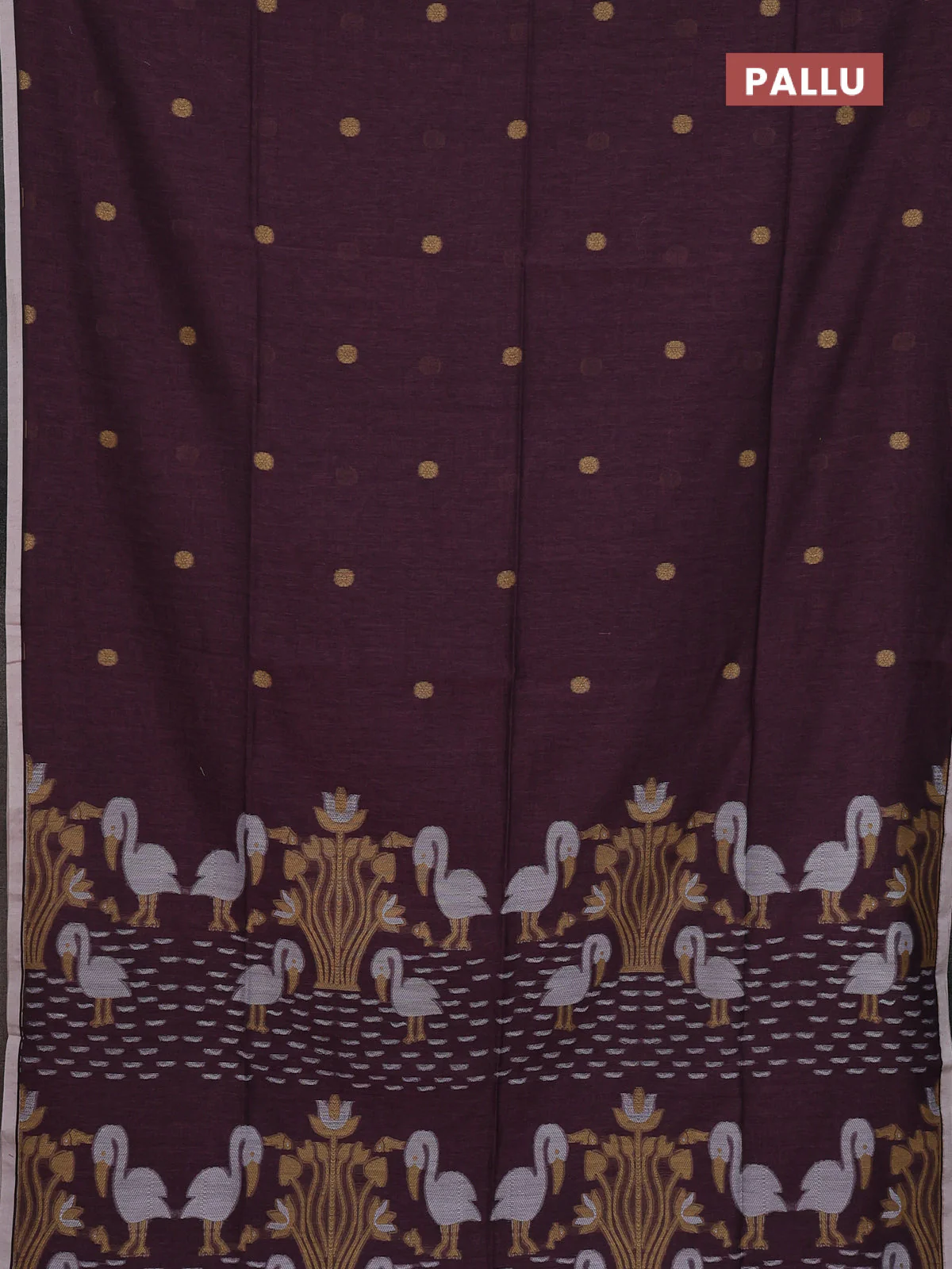Bengal soft cotton saree wine shade and off white with thread woven buttas and piping border - Image 3