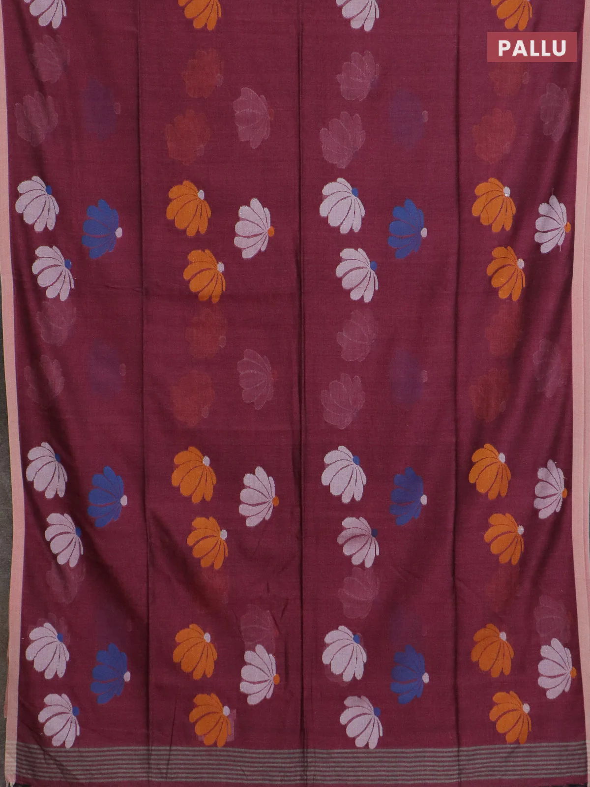 Bengal soft cotton saree wine shade with thread woven buttas and piping border - Image 3