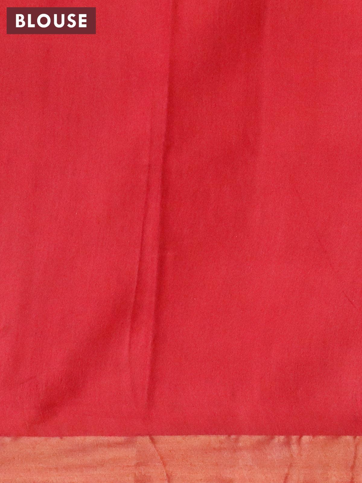 Bhagalpuri saree dark mustard and red with allover bandhani prints and long kalamkari printed zari border - Image 4